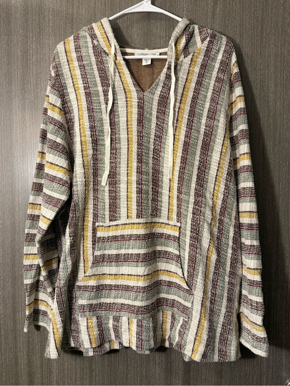 Coldwater Creek Striped Hooded Pullover in Cream, Green, Mustard & Burgundy